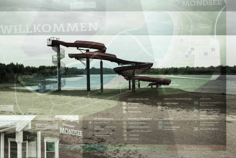 Collage einer Rutsche und See